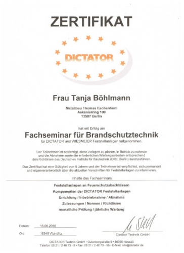 Zertifikat Böhlmann Brandschutz 06-16