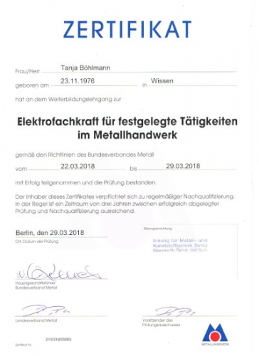 Zertifikat Böhlmann EFK 03-18